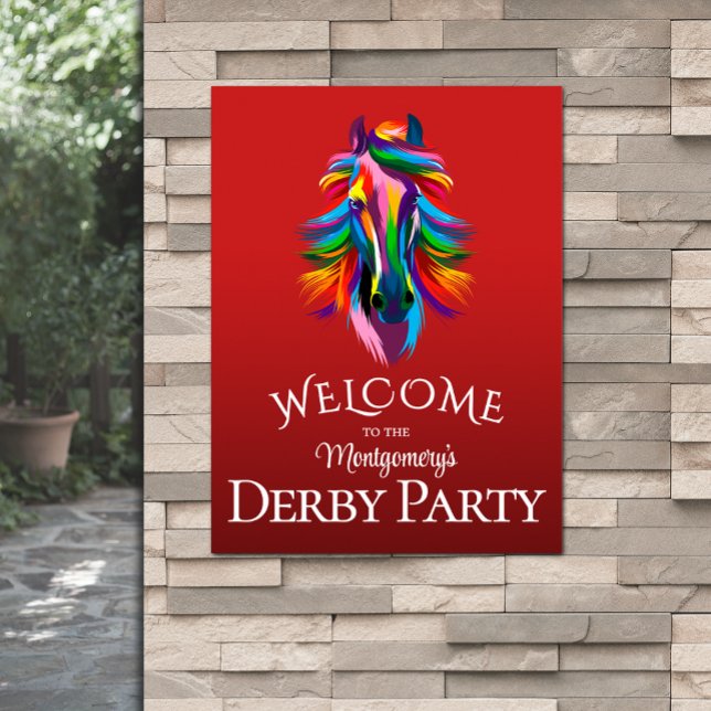 Farbenfrohe Racehorse Derby Party Red Willkommen Poster (Colorful racehorse Derby party red welcome poster - PRINTED and/or INSTANT DOWNLOAD)