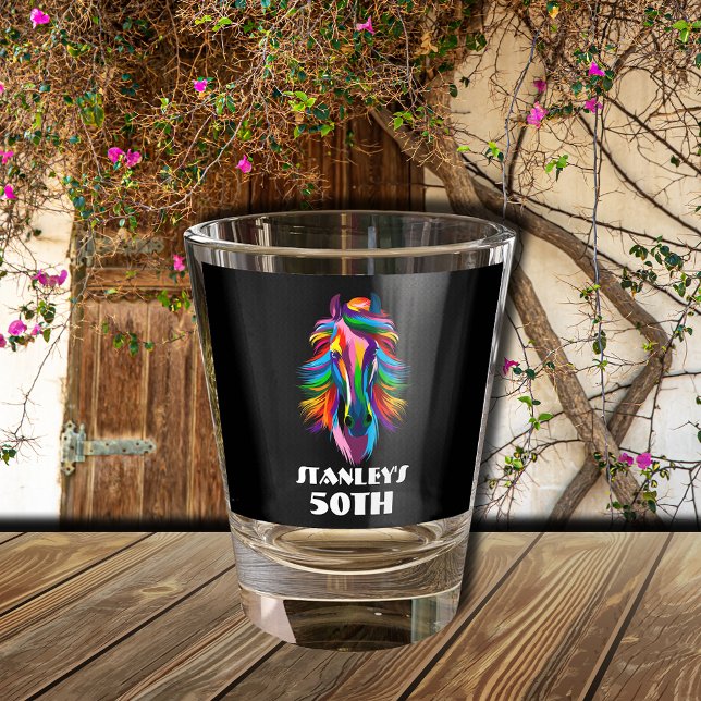 Farbenfrohe Racehorse Geburtstag Schnapsglas (Colorful Racehorse Birthday Shot Glass)