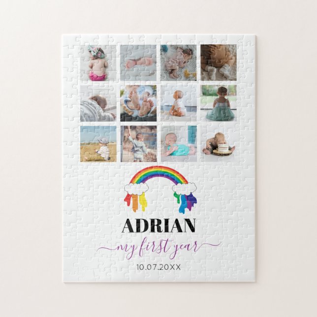 Farbenfrohe Rainbow Baby First Year Foto Collage (Vertikal)