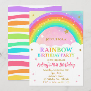 Farbenfrohe Rainbow Birthday Party Einladung
