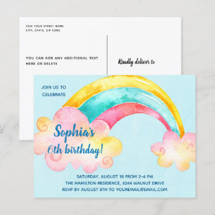 Farbenfrohe Rainbow Birthday Party Einladung Postkarte