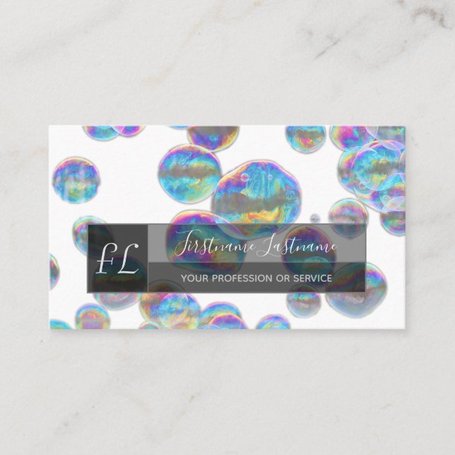 Farbenfrohe Rainbow-Blasen Yogalehrer-Monogramm Visitenkarte (Vorderseite)