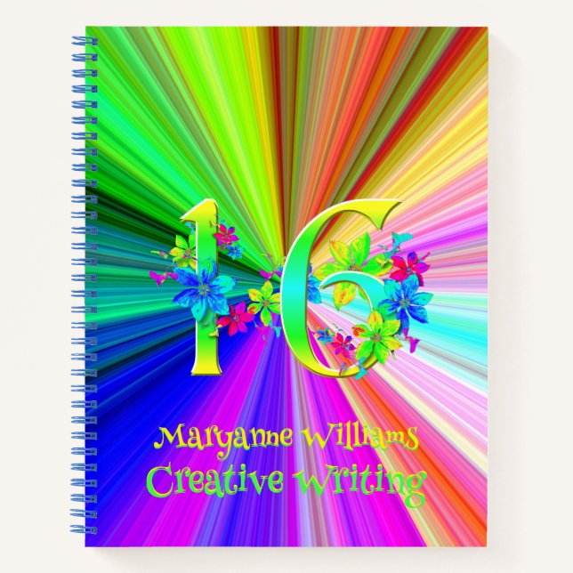 Farbenfrohe Rainbow-Blume für 16-jähriges Notebook Notizbuch (Vorderseite)