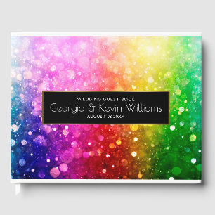 Farbenfrohe Rainbow-Bokeh-Glitzer Gästebuch