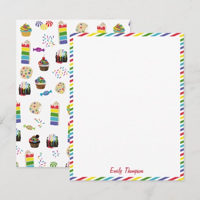 Farbenfrohe Rainbow Cake Desserts & Sprinkles Kind Mitteilungskarte (Vorne/Hinten)
