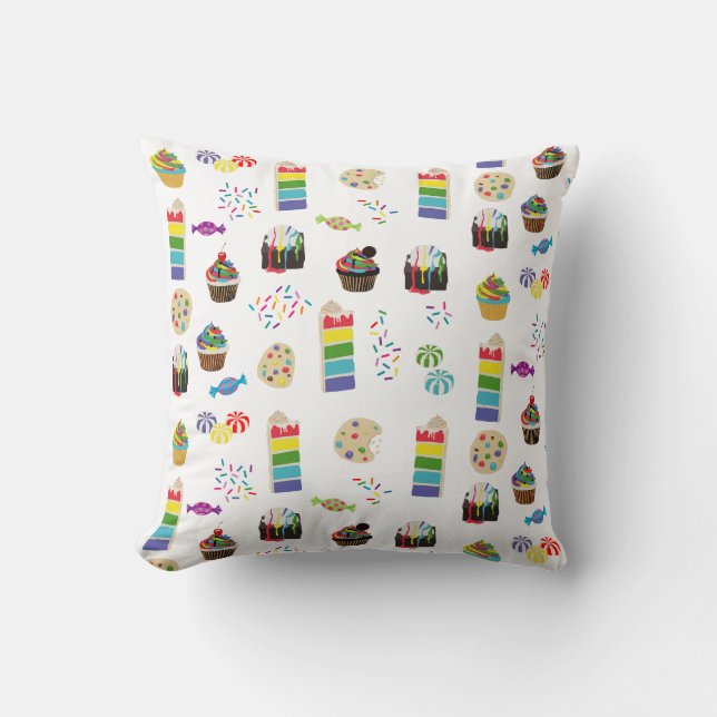 Farbenfrohe Rainbow Cake Desserts & Sprinkles Must Kissen (Vorderseite)