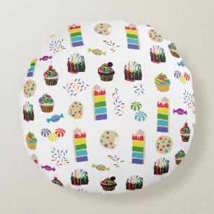 Farbenfrohe Rainbow Cake Desserts & Sprinkles Must Rundes Kissen