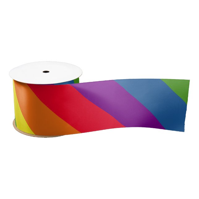 Farbenfrohe Rainbow Celebration Diagonal Streifen Satinband (Spule)