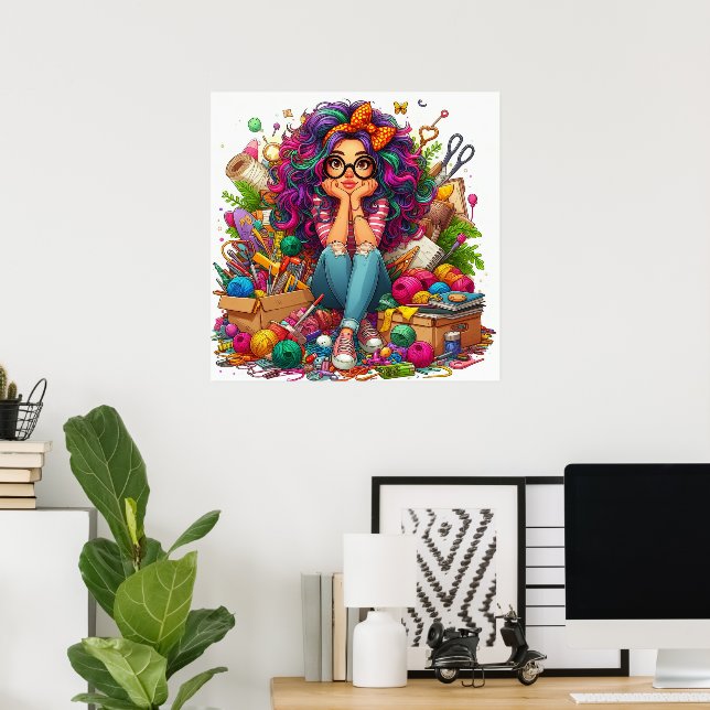 Farbenfrohe Rainbow Crafting Girl Wall Poster Prin (Heimbüro)