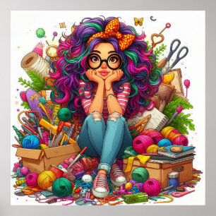 Farbenfrohe Rainbow Crafting Girl Wall Poster Prin