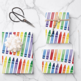 Farbenfrohe Rainbow Crayons Muster Geschenkpapier Set