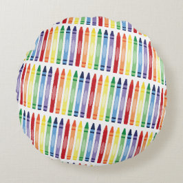 Farbenfrohe Rainbow Crayons Muster Rundes Kissen