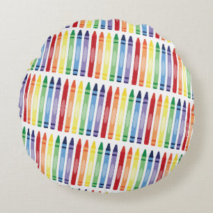 Farbenfrohe Rainbow Crayons Muster Rundes Kissen