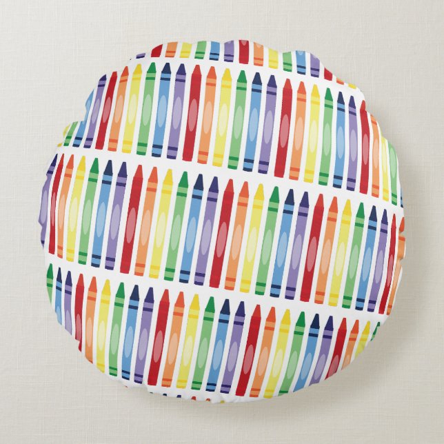 Farbenfrohe Rainbow Crayons Muster Rundes Kissen (Vorderseite)