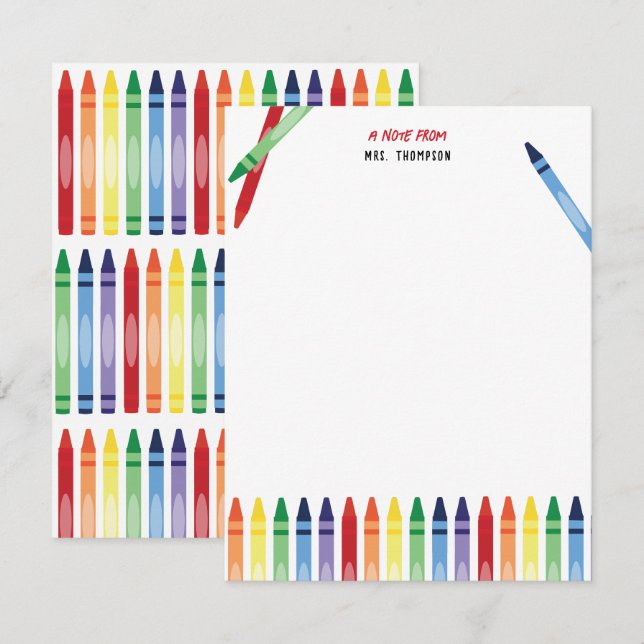 Farbenfrohe Rainbow Crayons Niedlich Lehrer Wertsc Mitteilungskarte (Vorne/Hinten)