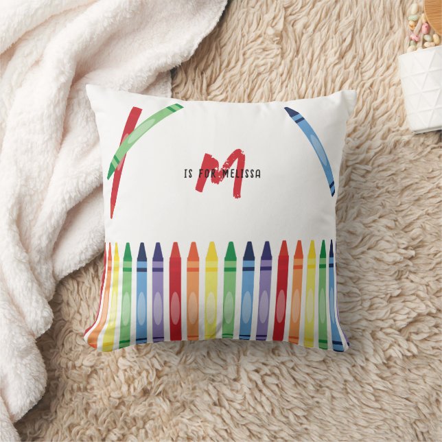 Farbenfrohe Rainbow Crayons Niedlich Monogram Kissen (Decke)