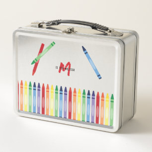 Farbenfrohe Rainbow Crayons Niedlich Monogram Scho Metall Brotdose