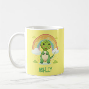 Farbenfrohe Rainbow-Dino mit Kindernamen Kaffeetasse