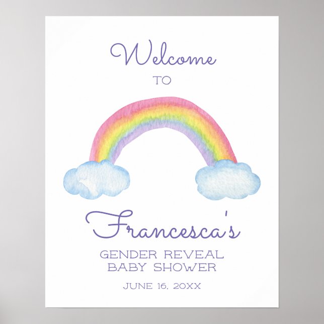 Farbenfrohe Rainbow Gender Reveal Baby Shower Will Poster (Vorne)