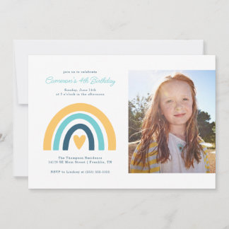 Farbenfrohe Rainbow Girl's Birthday - Foto Einladung