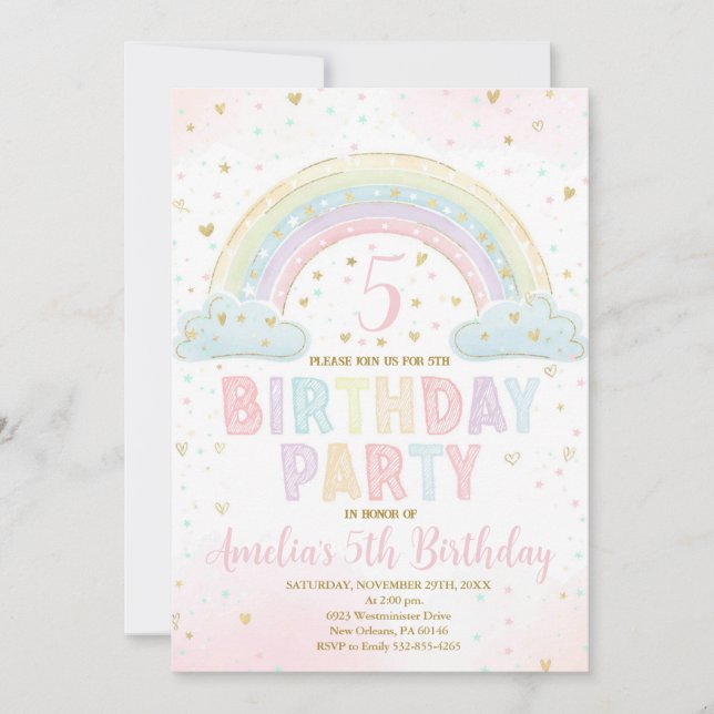 Farbenfrohe Rainbow Girl's Party Einladung, Regenb Einladung (Vorderseite)