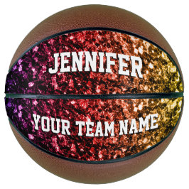 Farbenfrohe Rainbow-Glitzer-Glitzern Ihr Name Team Basketball