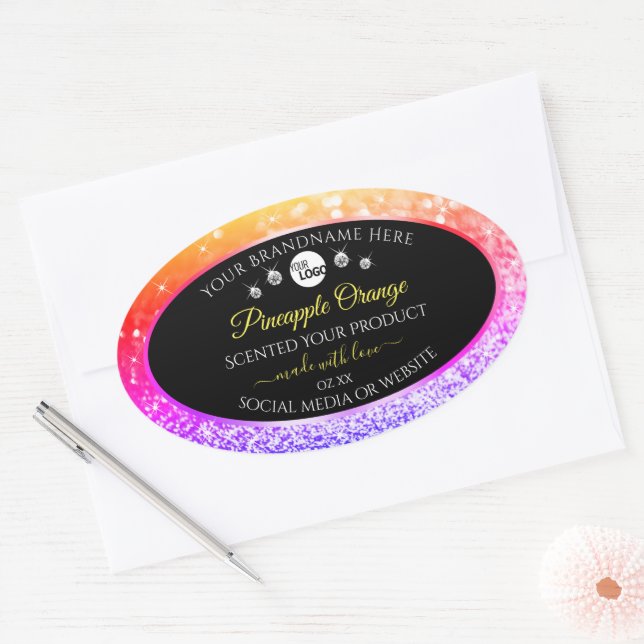 Farbenfrohe Rainbow-Glitzer-Logo Ovaler Aufkleber (Umschlag)