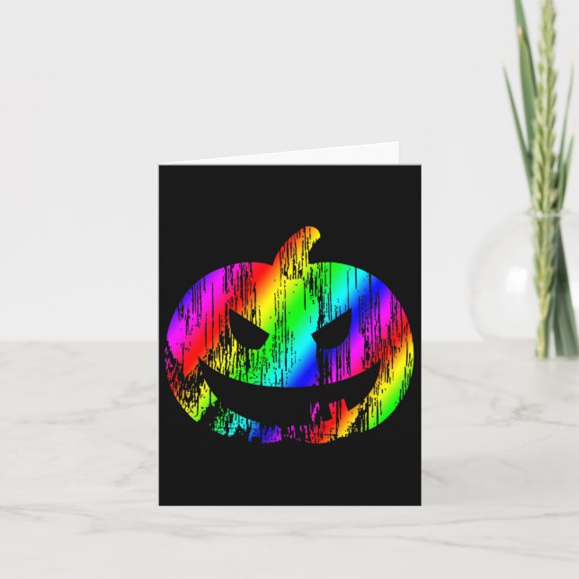 Farbenfrohe Rainbow Halloween Kürbislaterne Pumpki Karte (Vorderseite)