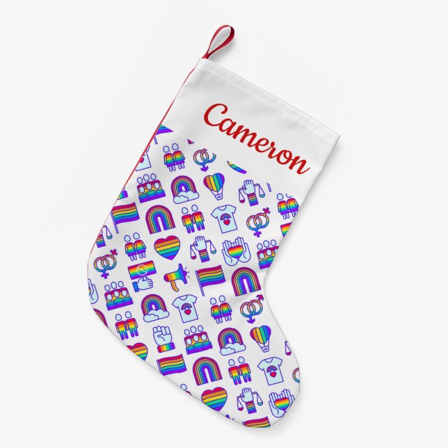 Farbenfrohe Rainbow Icon-Muster Kleiner Weihnachtsstrumpf (Vorderansicht (hängend))