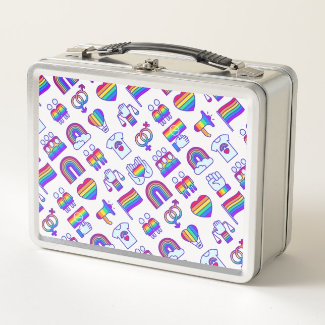 Farbenfrohe Rainbow Icon-Muster Metall Brotdose (Vorderseite)