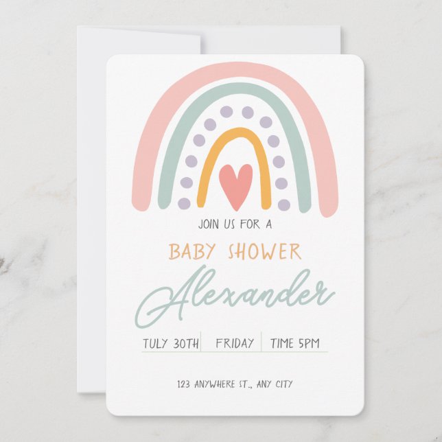 Farbenfrohe Rainbow Illustrative Baby Show Einladung (Vorderseite)