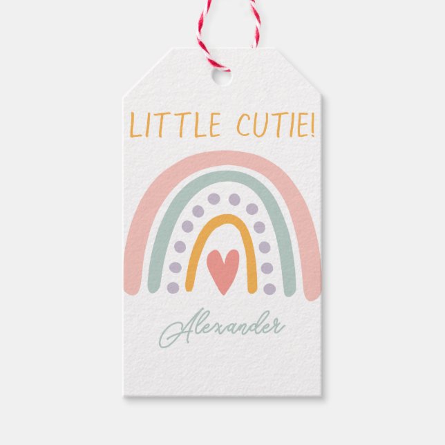Farbenfrohe Rainbow Illustrative Baby Show Geschenkanhänger (Vorderseite)