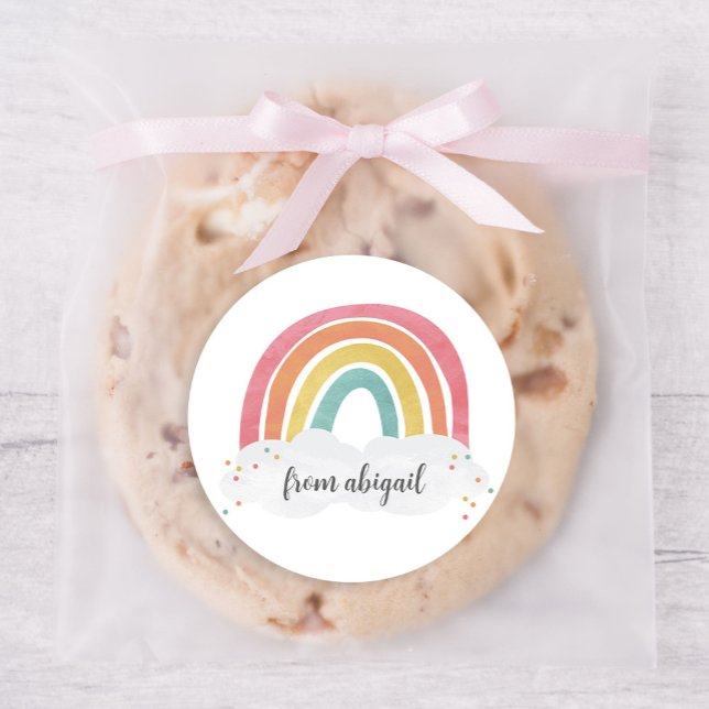 Farbenfrohe Rainbow-Kalligrafie-Kindergeburtstag Runder Aufkleber (Von Creator hochgeladen)
