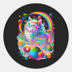 Farbenfrohe Rainbow Kitty Cat Graphic Runder Aufkleber