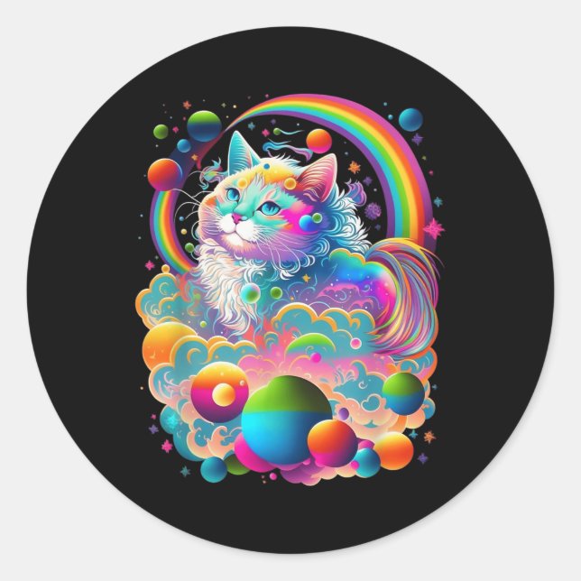 Farbenfrohe Rainbow Kitty Cat Graphic Runder Aufkleber (Vorderseite)