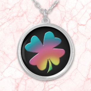 Farbenfrohe Rainbow Kleeblatt Necklace Versilberte Kette