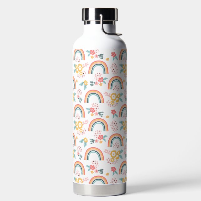Farbenfrohe Rainbow-Muster Trinkflasche (links)