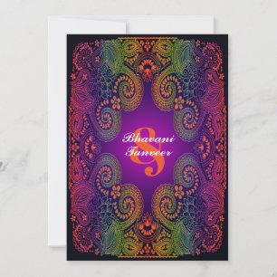 Farbenfrohe Rainbow Paisley Wedding Einladung 2