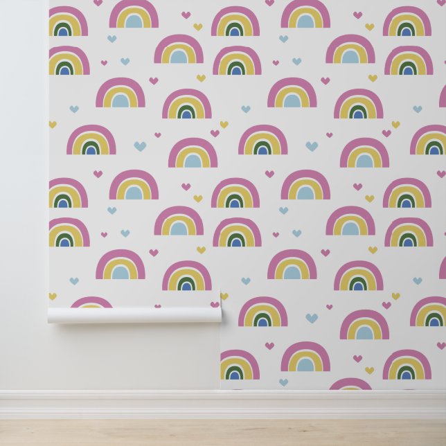 Farbenfrohe Rainbow Pastell Muster Peel & Stick Tapete (Anwendung)
