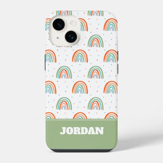 Farbenfrohe Rainbow Polka Dot Pattern iPhone 14 Hülle (Rückseite)