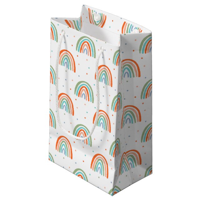 Farbenfrohe Rainbow Polka Dot Pattern Kleine Geschenktüte (Vorderseite Schrägansicht)