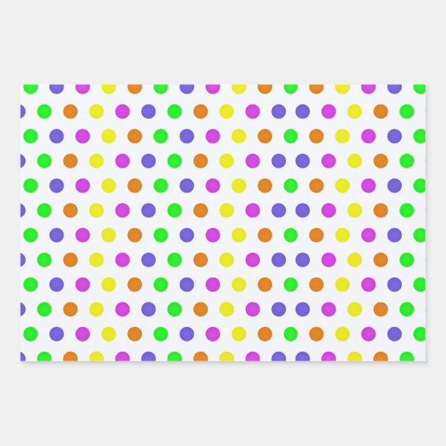 Farbenfrohe Rainbow Polka Dots Muster Geschenkpapier Set (Vorderseite)