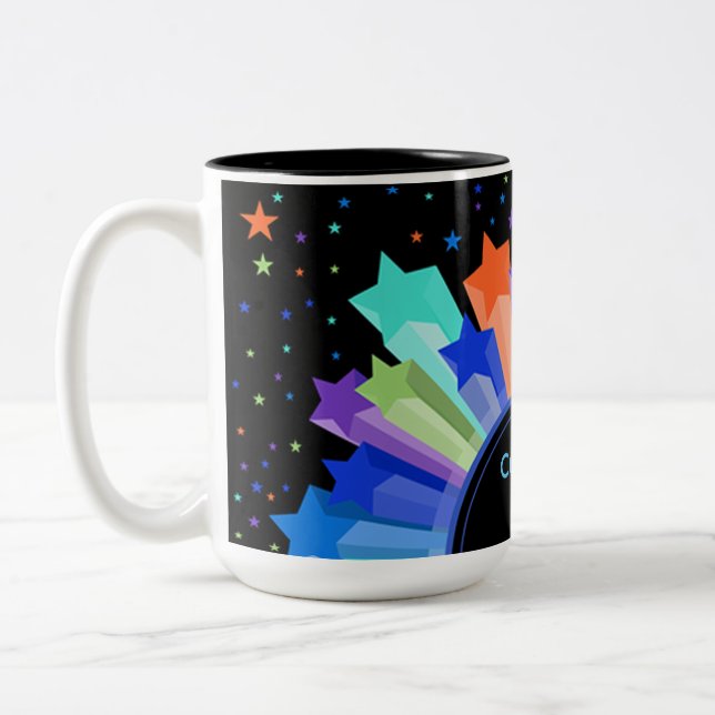Farbenfrohe Rainbow-Sternexplosion Tasse (Links)