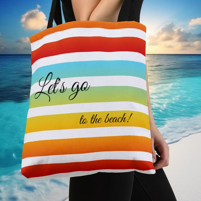 Farbenfrohe Rainbow Striping Muster Bag Tasche (Colorful turquoise rainbow striped summer beach tote bag with custom background color)