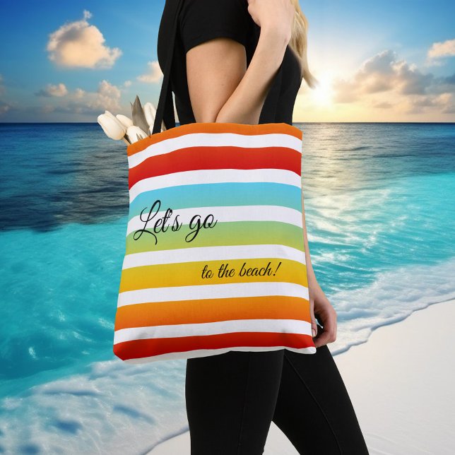 Farbenfrohe Rainbow Striping Muster Bag Tasche (Colorful turquoise rainbow striped summer beach tote bag with custom background color)