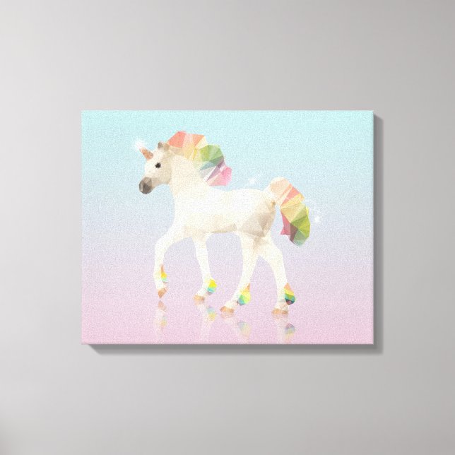 Farbenfrohe Rainbow Unicoron Polygon - Wrapped Can Leinwanddruck (Vorderseite)