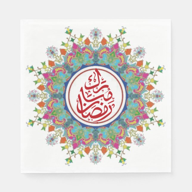 Farbenfrohe Ramadan Mubarak auf Arabisch Serviette (Vorderseite)