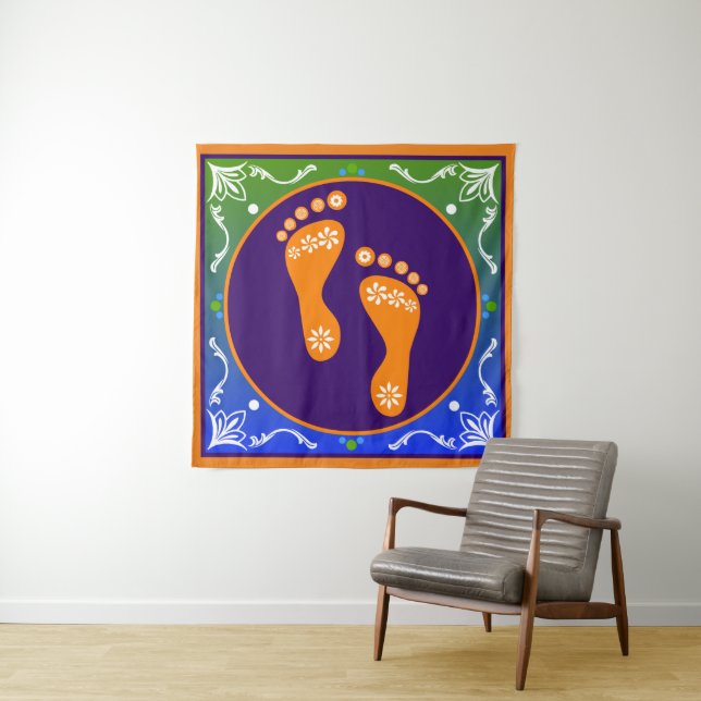 Farbenfrohe Rangoli mit Footprint Wandteppich (Beispiel)