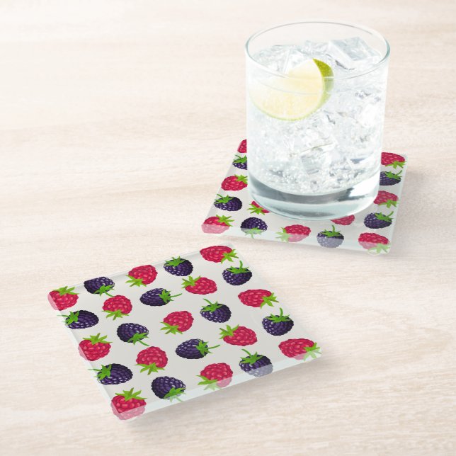Farbenfrohe Rasberry & BlackBerry Untersetzer (Schrägansicht)