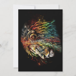 Farbenfrohe Rasta Lion mit Kopfhörern Einladung